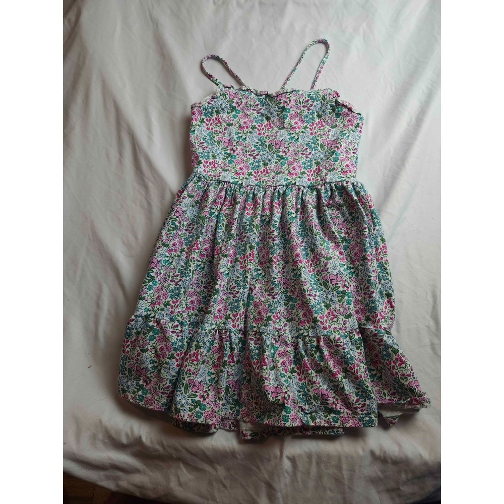 Janie And Jack Sundress Girls Size 10 Green Floral Tiered Sleeveless Square Neck